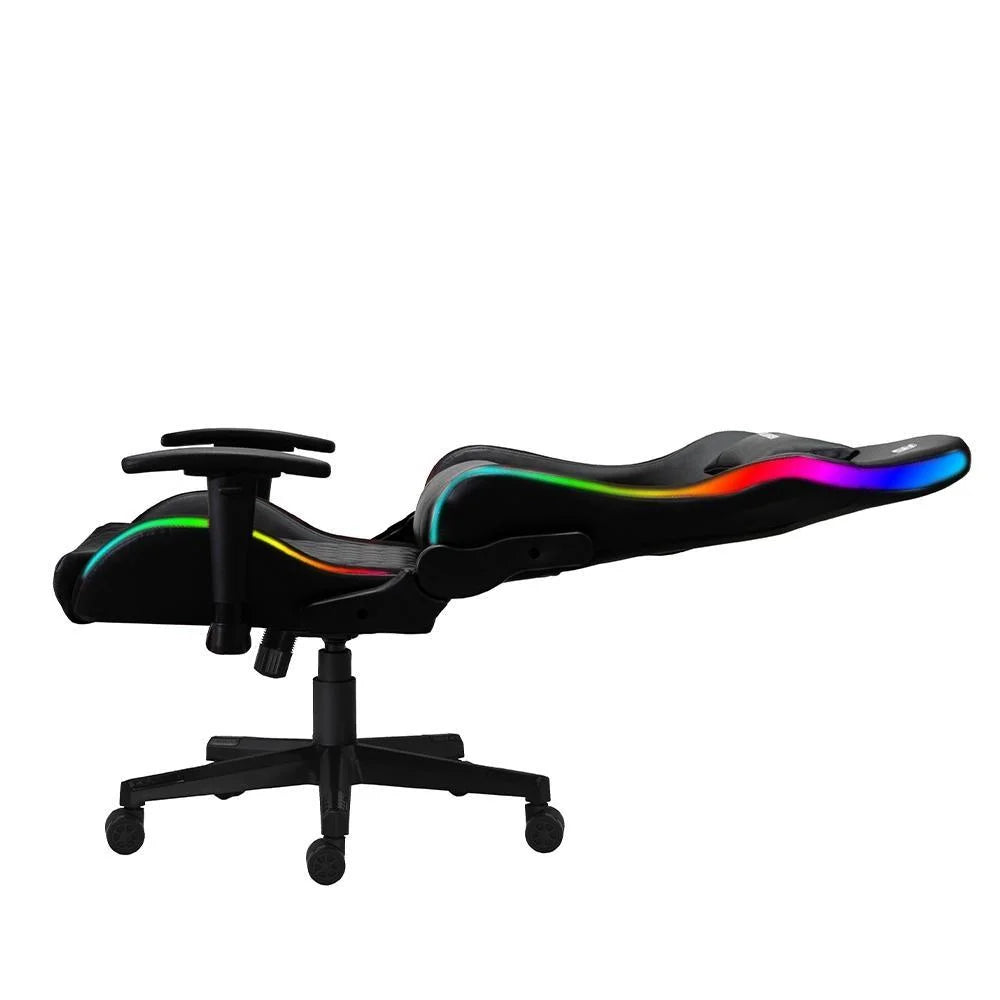 Cadeira Gamer Fox Office Fox Racer, RGB e Iluminação LED, até 130kgs, com almofadas, Reclinável - Preta