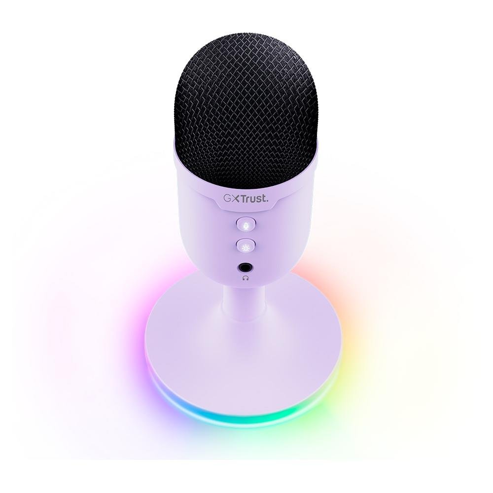 Microfone Gamer de Mesa Trust Yunix GXT 234P, RGB, Compatível com PC, USB, Roxo - 25375