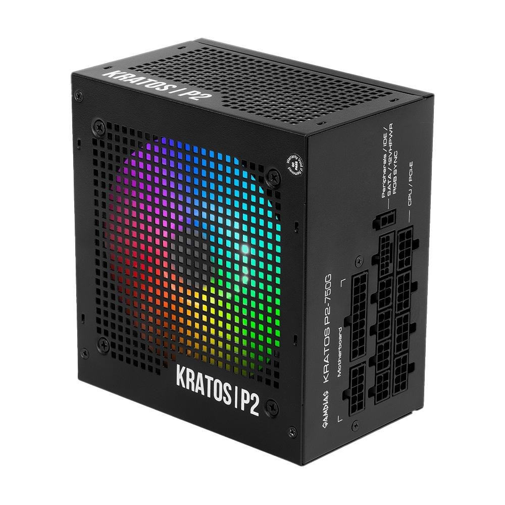 Fonte Gamdias Kratos P2 750, 750W, ARGB, 80 Plus Gold, Sem Cabo, Preto - KRATOS P2-750G L.A