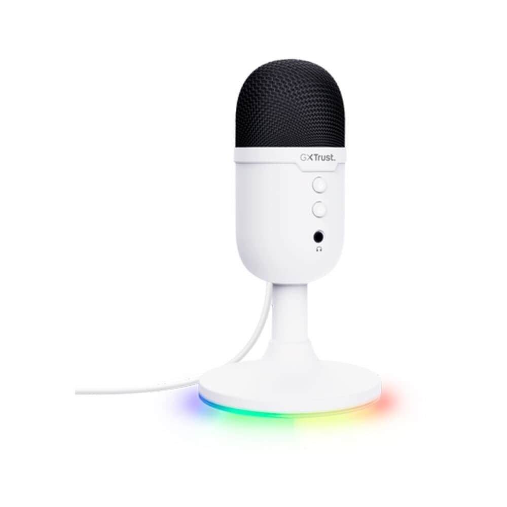 Microfone Gamer de Mesa Trust Yunix GXT 234W, RGB, Compatível com PC, USB, Branco - 25374