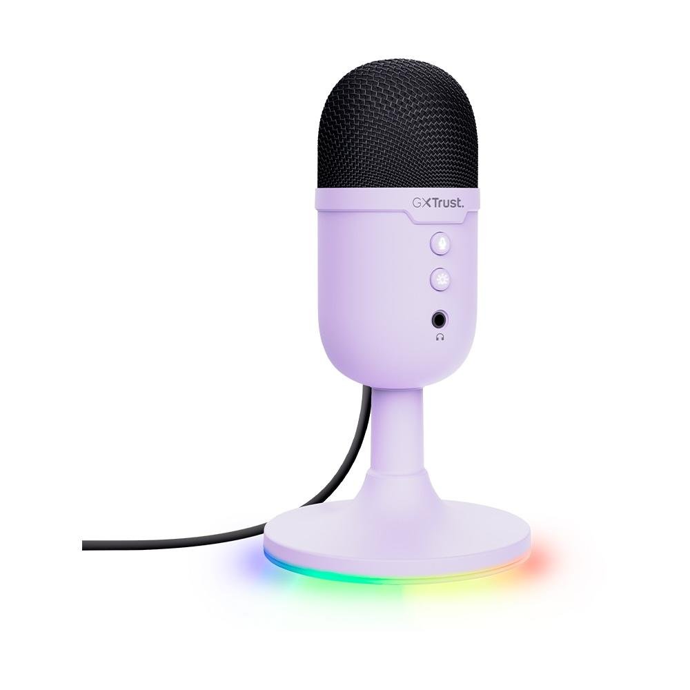 Microfone Gamer de Mesa Trust Yunix GXT 234P, RGB, Compatível com PC, USB, Roxo - 25375