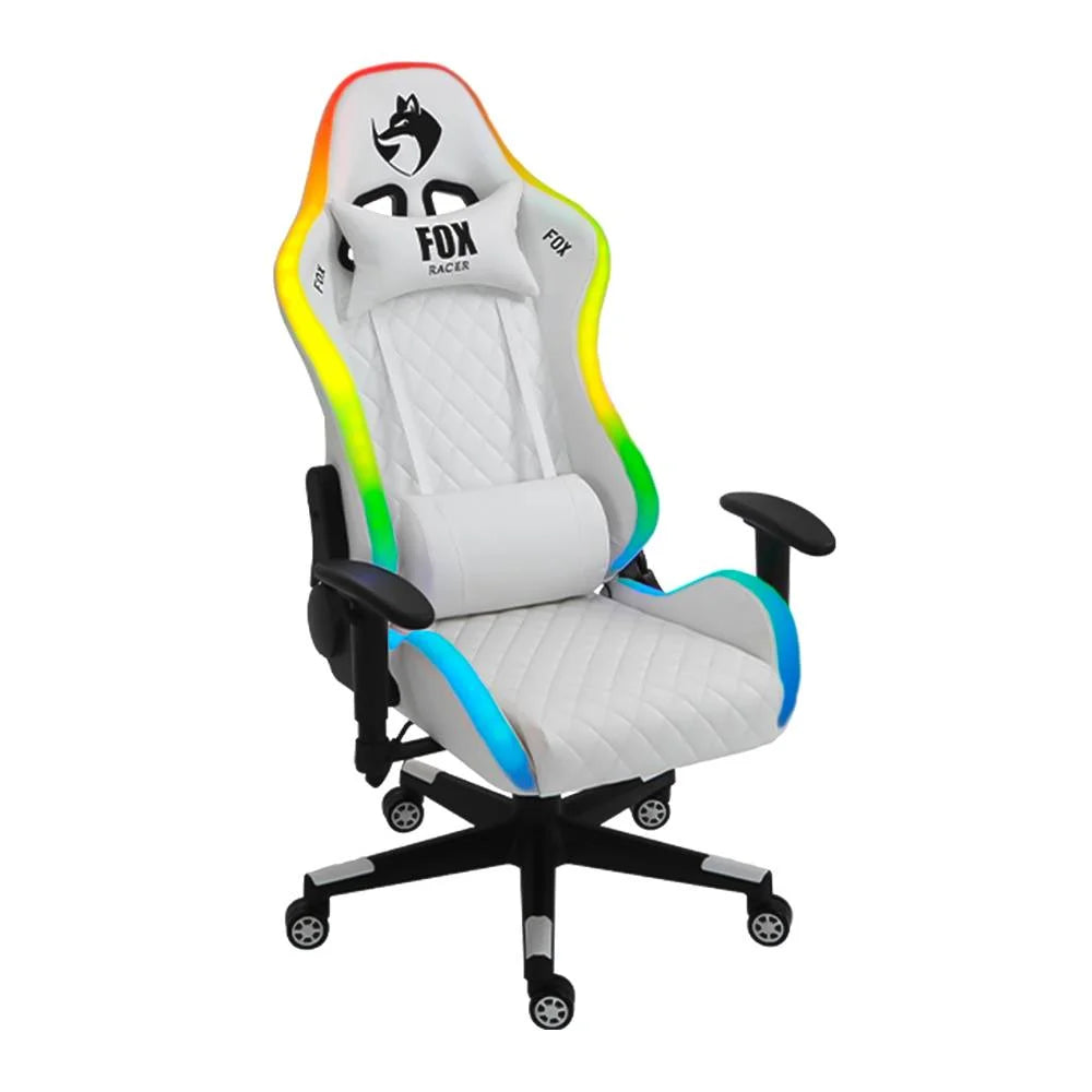 Cadeira Gamer Fox Racer, Peso Suportado até 130Kg, LED RGB, Branco