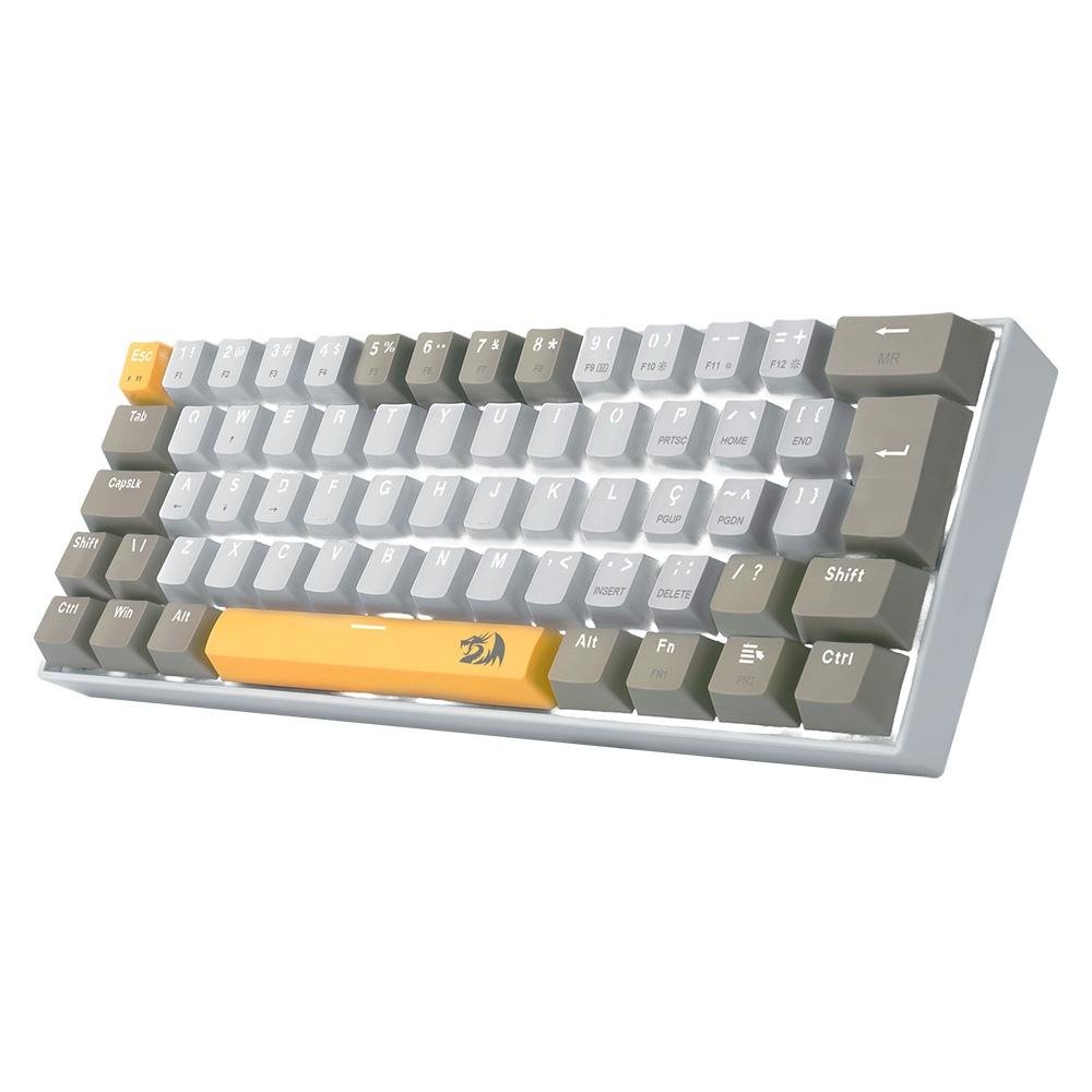 Teclado Gamer Redragon Lakshmi, Switch Brown, Layout 60%, ABNT2, Cinza - K606-YL&WT&GY (PT-BROWN)