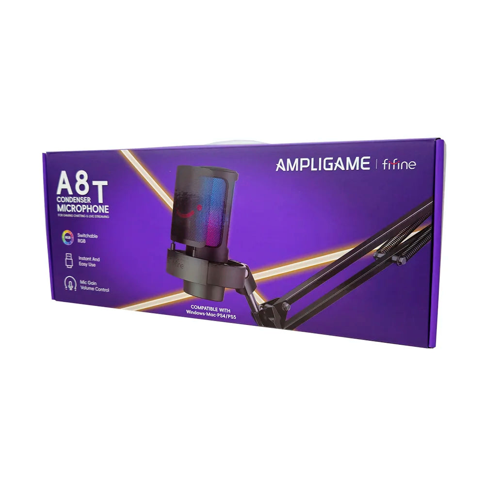 Microfone Gamer Usb Fifine Ampligame A8t Com Braço Preto
