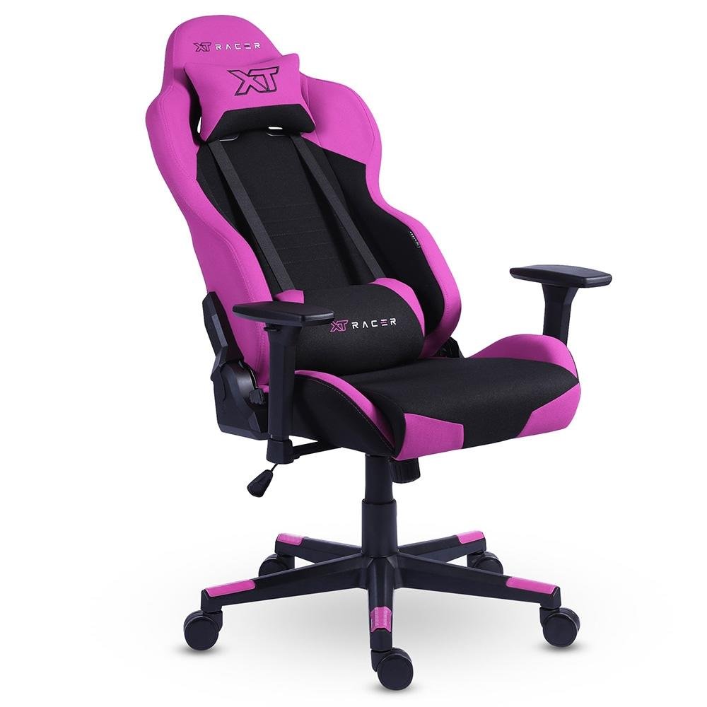 Cadeira Gamer XT Racer Defender NR17, Até 120kg, Com Almofadas, Reclinável, Descanso de Braço 3D, Preto e Rosa - XTR-033