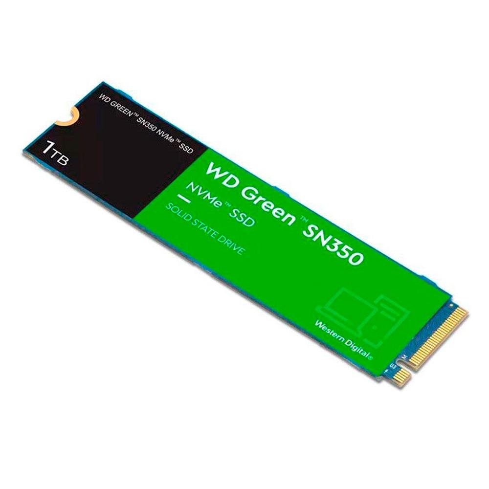SSD WD Green SN350, 1TB, M.2 2280, PCIe, NVMe, Leitura: 2400MB/s e Gravação:1850MB/s, Verde - WDS100T2G0C