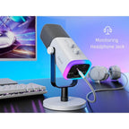 Microfone Dinâmico Gamer Fifine Ampligame, RGB, Cardióide, USB-C, Anti-Ruído, Para Streaming, Branco - AM8W