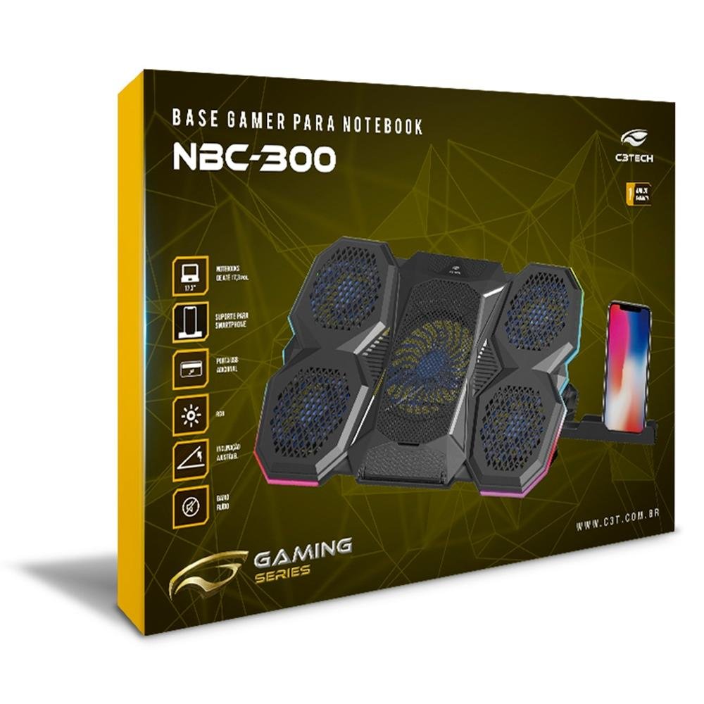 Base Gamer para Notebook C3Tech, RGB, Até 17.3, 5x Fan, Preto - NBC-300BK