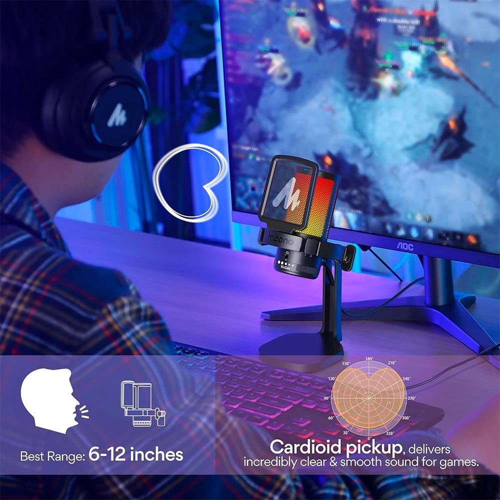 Microfone Gamer Maono DGM20, RGB, USB, PC, PS4, PS5 e MAC OS, Com Suporte, Preto - DGM20 (BLACK)