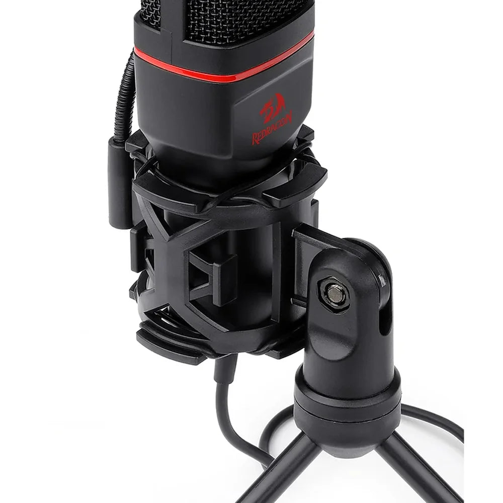 Microfone Gamer Redragon Seyfert Profissional Podcast, P2, Com Tripé E Pop Filter - GM100