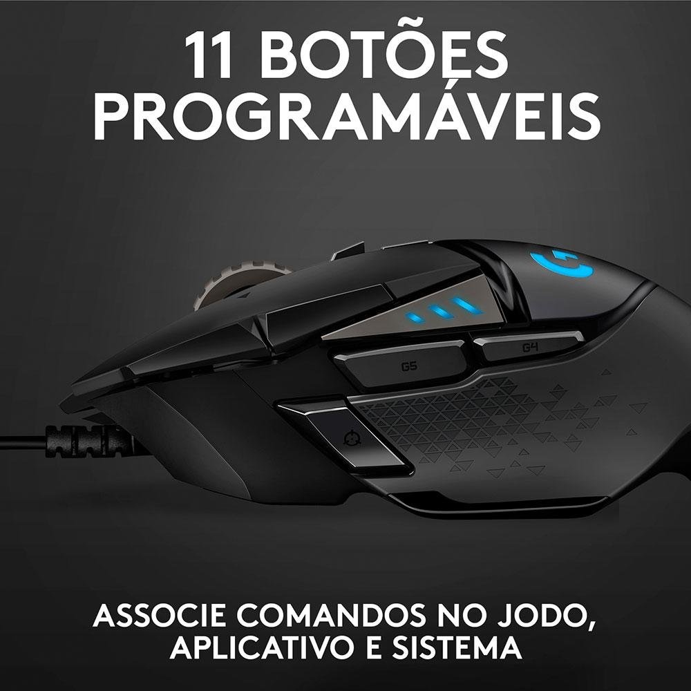 Mouse Gamer Logitech G502 HERO com RGB LIGHTSYNC, Ajustes de Peso, 11 Botões Programáveis, Sensor HERO 25K - 910-005550