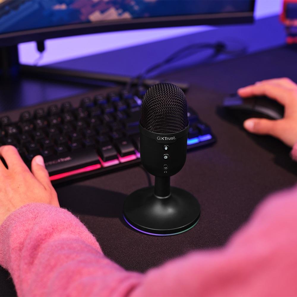 Microfone Gamer de Mesa Trust Yunix GXT 234, RGB, Compatível com PC, USB, Preto - 25372