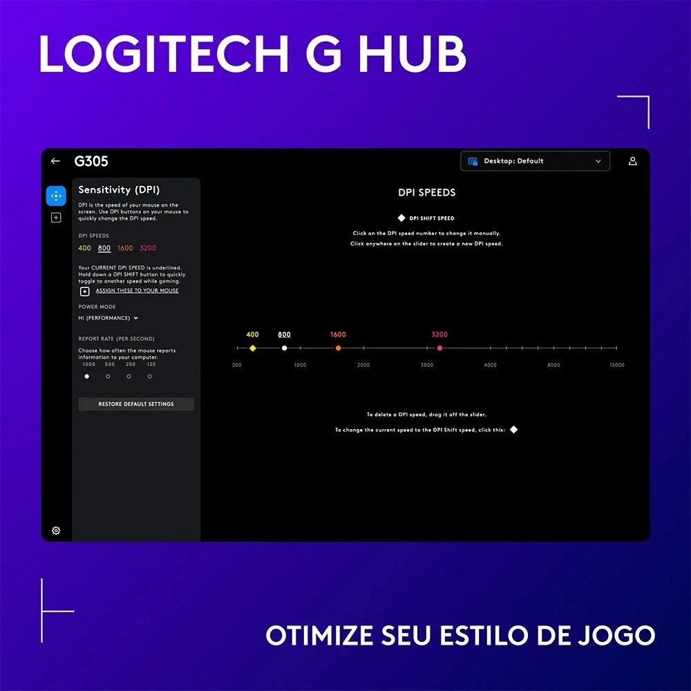 Mouse Gamer Sem Fio Logitech G305 LIGHTSPEED, 12000 DPI, 6 Botões, Preto - 910-005281