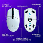 Mouse Gamer Sem Fio Logitech G305 Lightspeed, 12.000 DPI, 6 Botões Programáveis, Branco - 910-005290