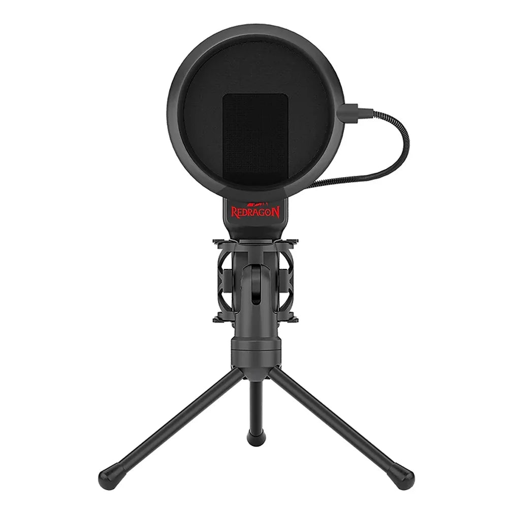 Microfone Gamer Redragon Seyfert Profissional Podcast, P2, Com Tripé E Pop Filter - GM100