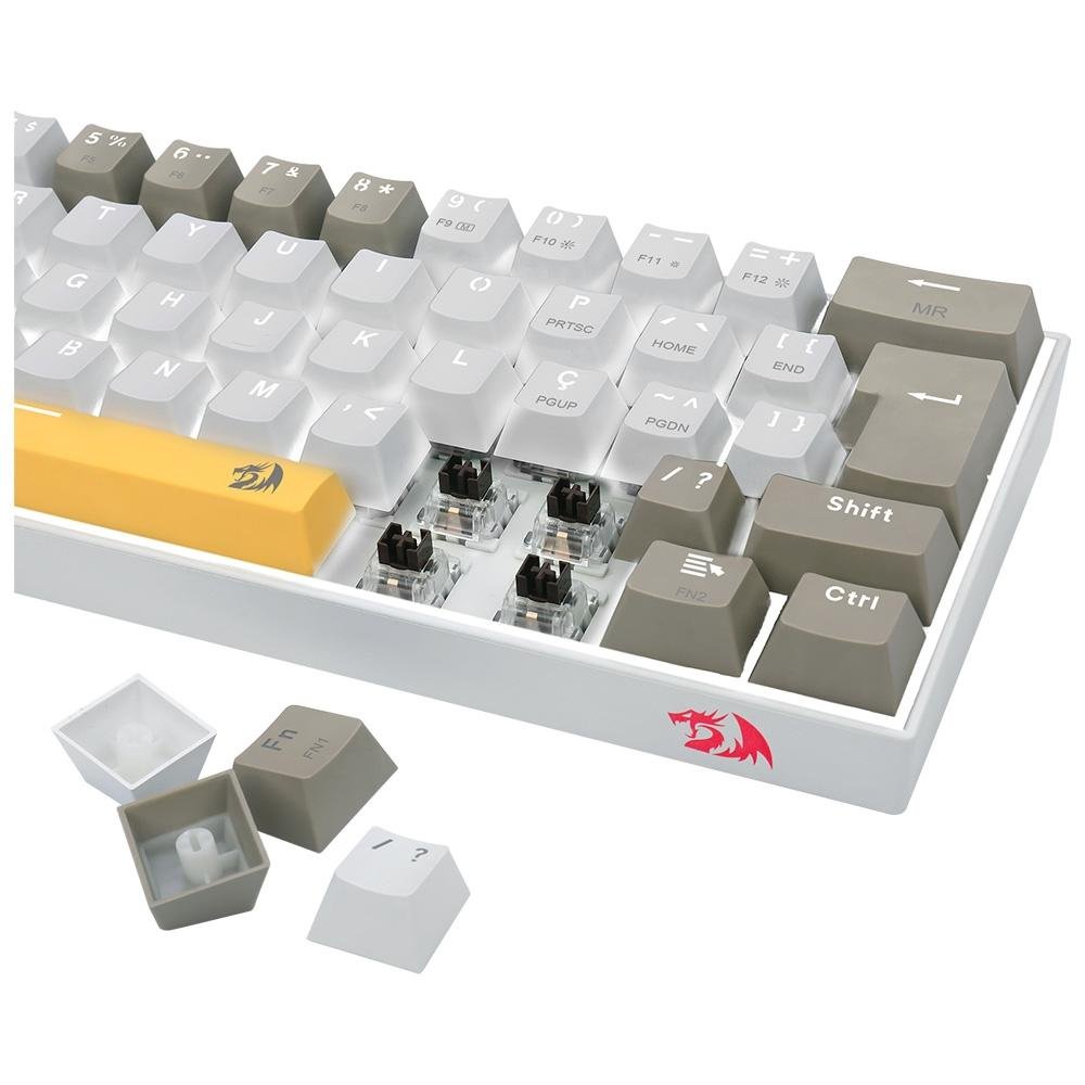 Teclado Gamer Redragon Lakshmi, Switch Brown, Layout 60%, ABNT2, Cinza - K606-YL&WT&GY (PT-BROWN)
