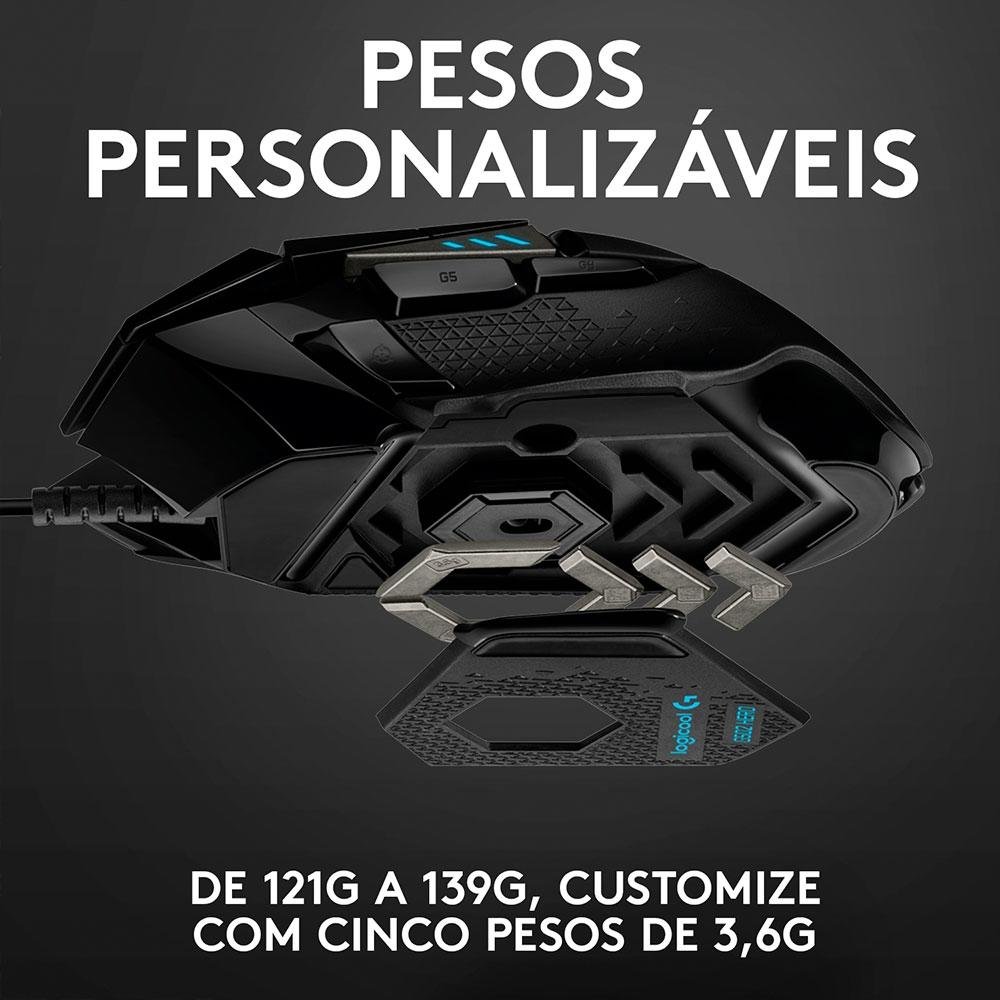 Mouse Gamer Logitech G502 HERO com RGB LIGHTSYNC, Ajustes de Peso, 11 Botões Programáveis, Sensor HERO 25K - 910-005550