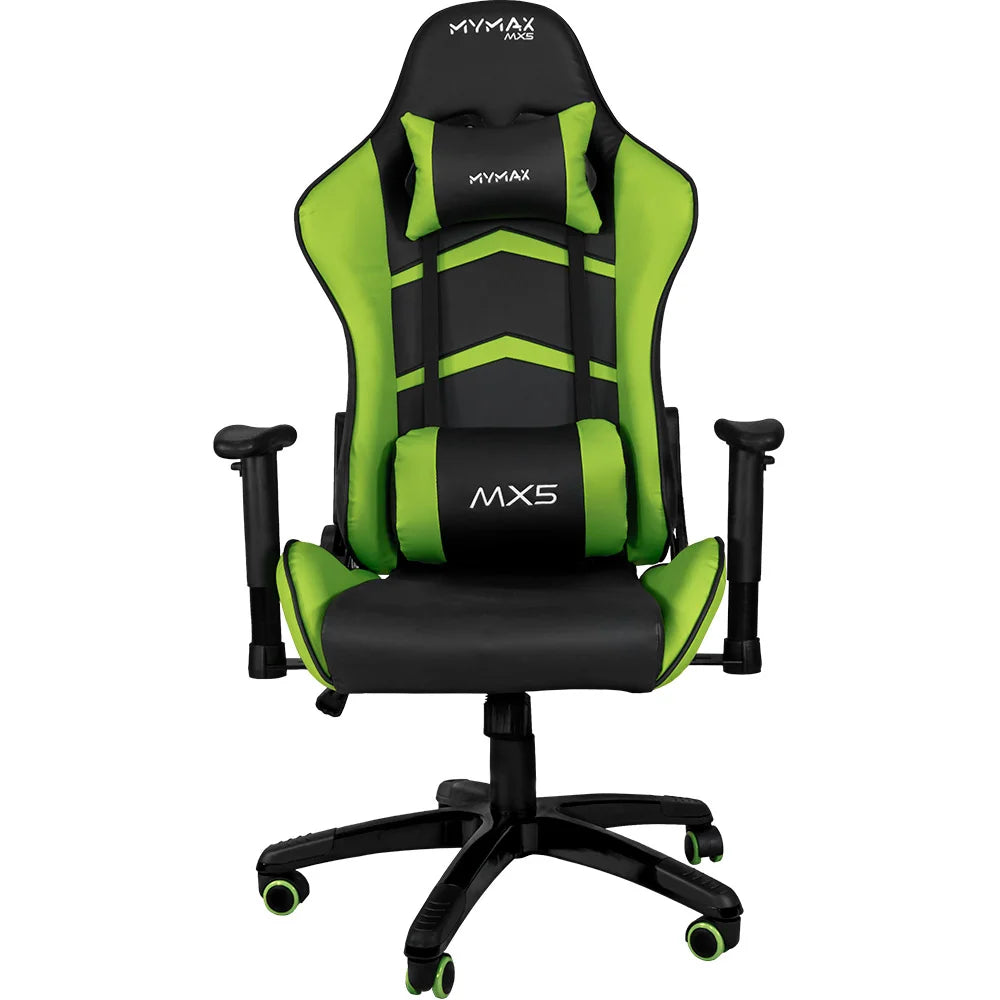 Cadeira Gamer Mymax Mx5, Peso Suportado até 150Kg, Giratória, Preto e verde