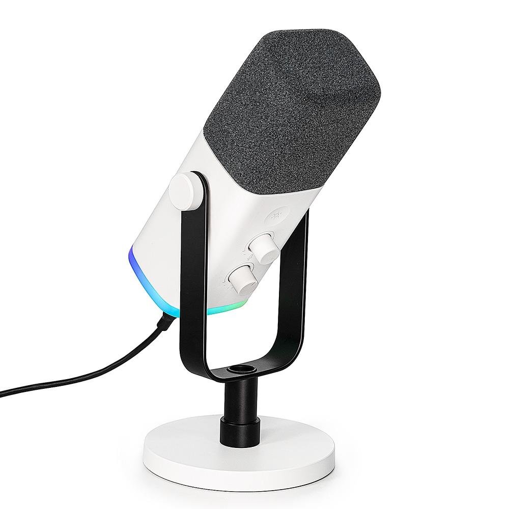 Microfone Dinâmico Gamer Fifine Ampligame, RGB, Cardióide, USB-C, Anti-Ruído, Para Streaming, Branco - AM8W