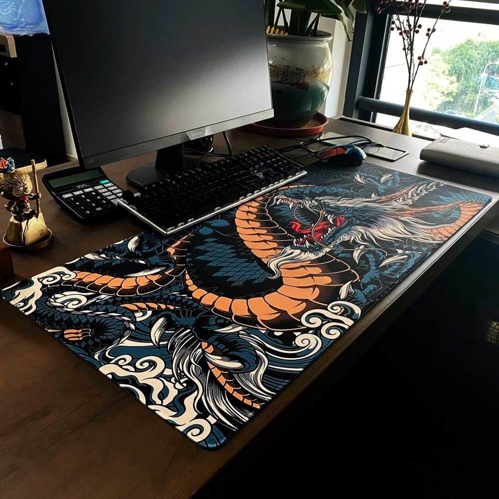 Mouse Pad Gamer Criarte Dragão Azul, Speed, Extra Grande, Profissional 90x40