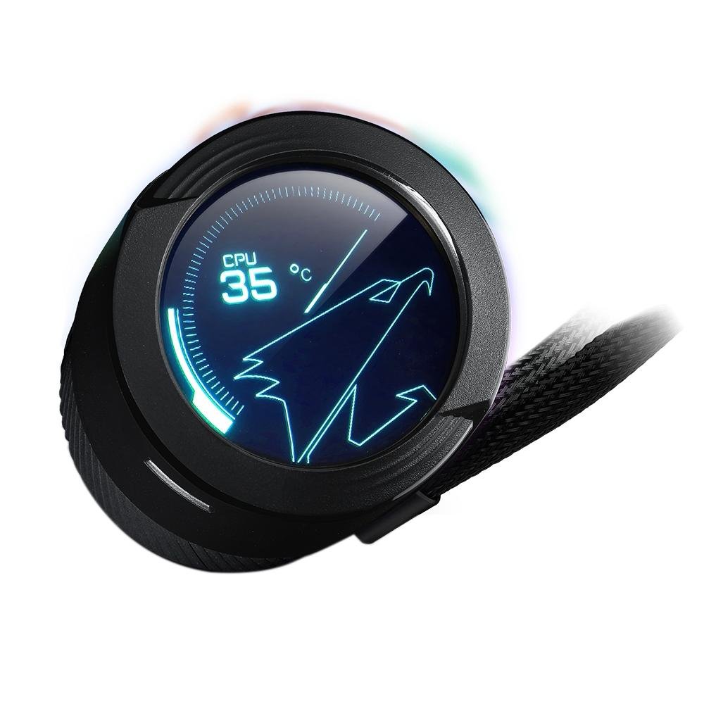 Water Cooler Gigabyte Aorus Liquid Cooler 240, RGB, 240mm (2x 120mm), AMD/Intel, Com Display LCD, Preto - GP-AORUS WATERFORCE X 240