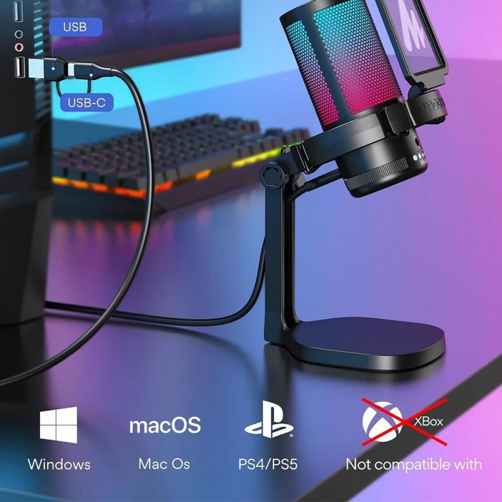 Microfone Gamer Condensador Maono Dgm20, RGB, Usb, Preto