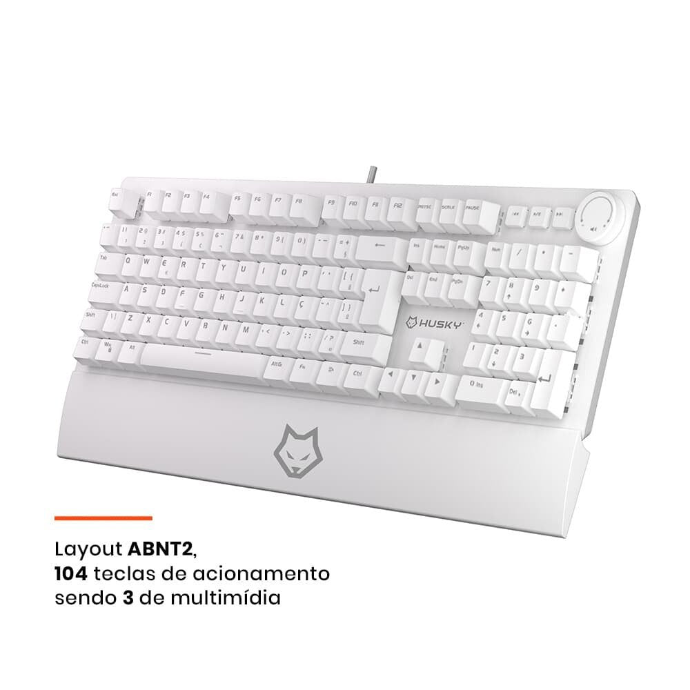 Teclado Mecânico Gamer Husky Anchorage Full Size, RGB, Switch Gateron EF Red, ABNT2, Branco - HTG200BRVR