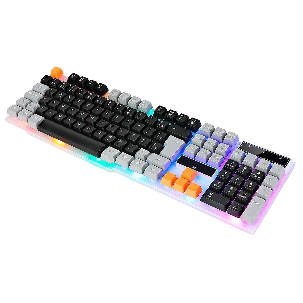 Teclado Semi-Mecânico Gamer Rise Mode G1, Rainbow, USB, Preto e Cinza - RM-TG-01-BG