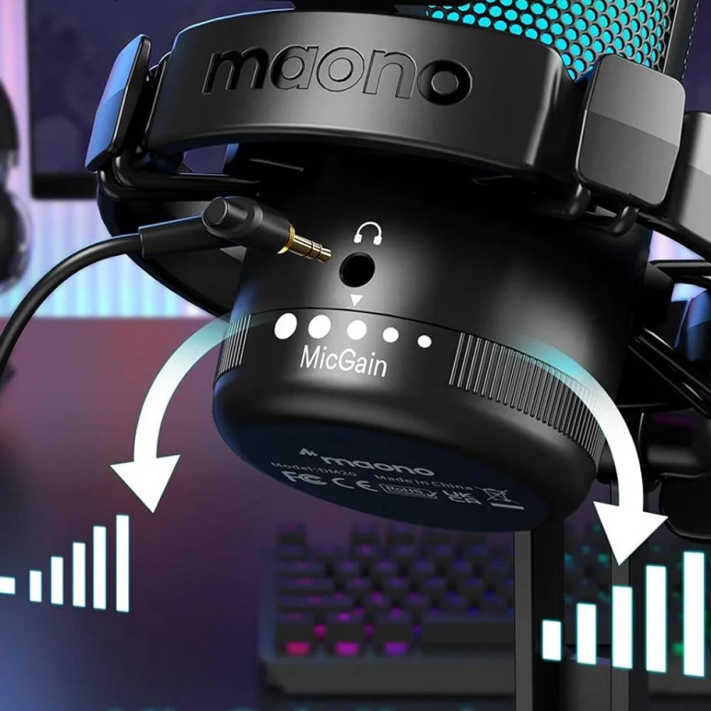 Microfone Gamer Condensador Maono Dgm20, RGB, Usb, Preto