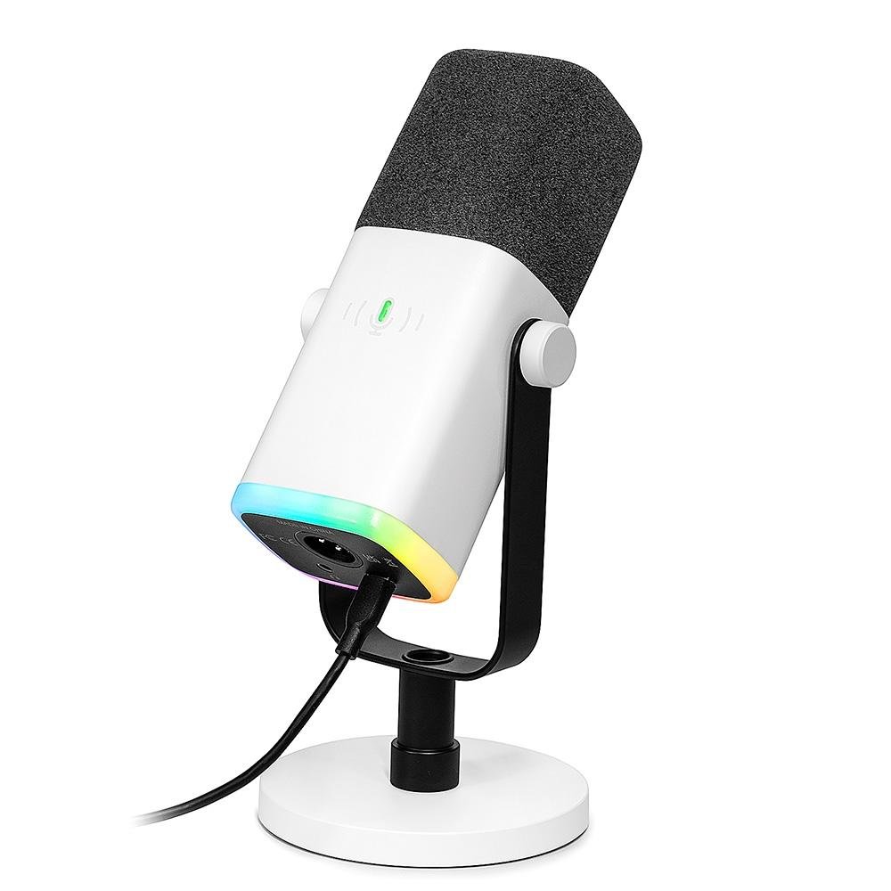 Microfone Dinâmico Gamer Fifine Ampligame, RGB, Cardióide, USB-C, Anti-Ruído, Para Streaming, Branco - AM8W