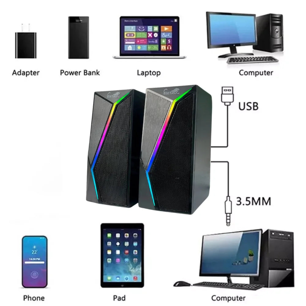 Caixa De Som Alto Falante RGB Bluetooth 6w - Computador Notebook