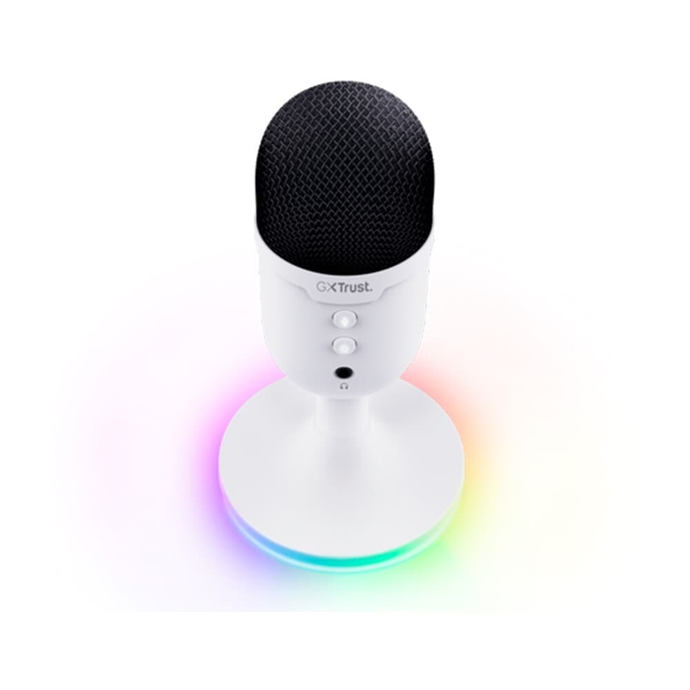 Microfone Gamer de Mesa Trust Yunix GXT 234W, RGB, Compatível com PC, USB, Branco - 25374