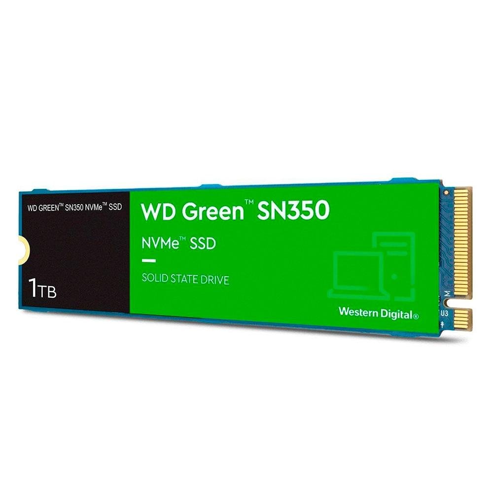 SSD WD Green SN350, 1TB, M.2 2280, PCIe, NVMe, Leitura: 2400MB/s e Gravação:1850MB/s, Verde - WDS100T2G0C