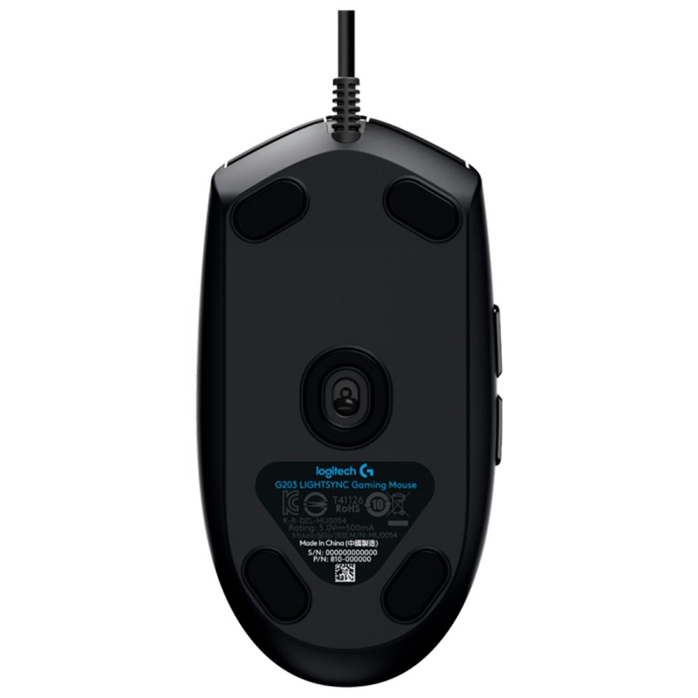 Mouse Gamer Logitech G203 LIGHTSYNC RGB, Efeito de Ondas de Cores, 6 Botões Programáveis e Até 8.000 DPI, Preto - 910-005793