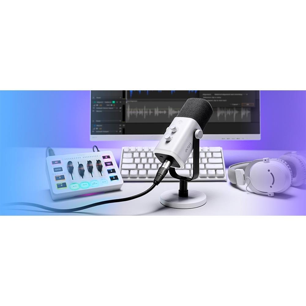 Microfone Dinâmico Gamer Fifine Ampligame, RGB, Cardióide, USB-C, Anti-Ruído, Para Streaming, Branco - AM8W