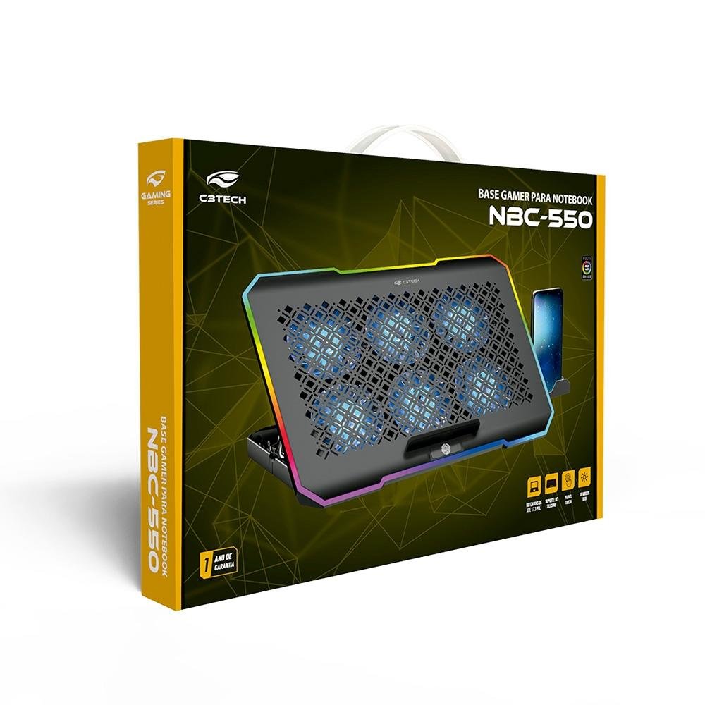 Base Para Notebook 15,6" Gamer C3Tech, LED RGB, Preto - NBC-550BK