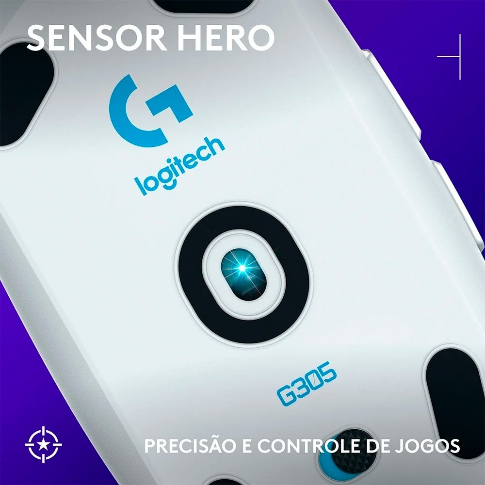 Mouse Gamer Sem Fio Logitech G305 Lightspeed, 12.000 DPI, 6 Botões Programáveis, Branco - 910-005290