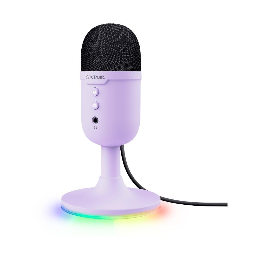 Microfone Gamer de Mesa Trust Yunix GXT 234P, RGB, Compatível com PC, USB, Roxo - 25375