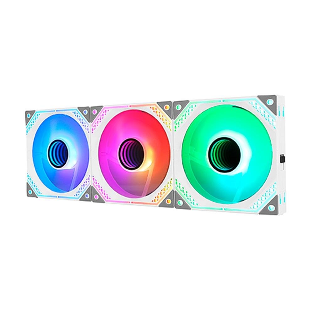 Kit Com 3 Ventoinhas Rise Mode Magneto, 120mm, ARGB, Branco - RM-MA-02-ARGB