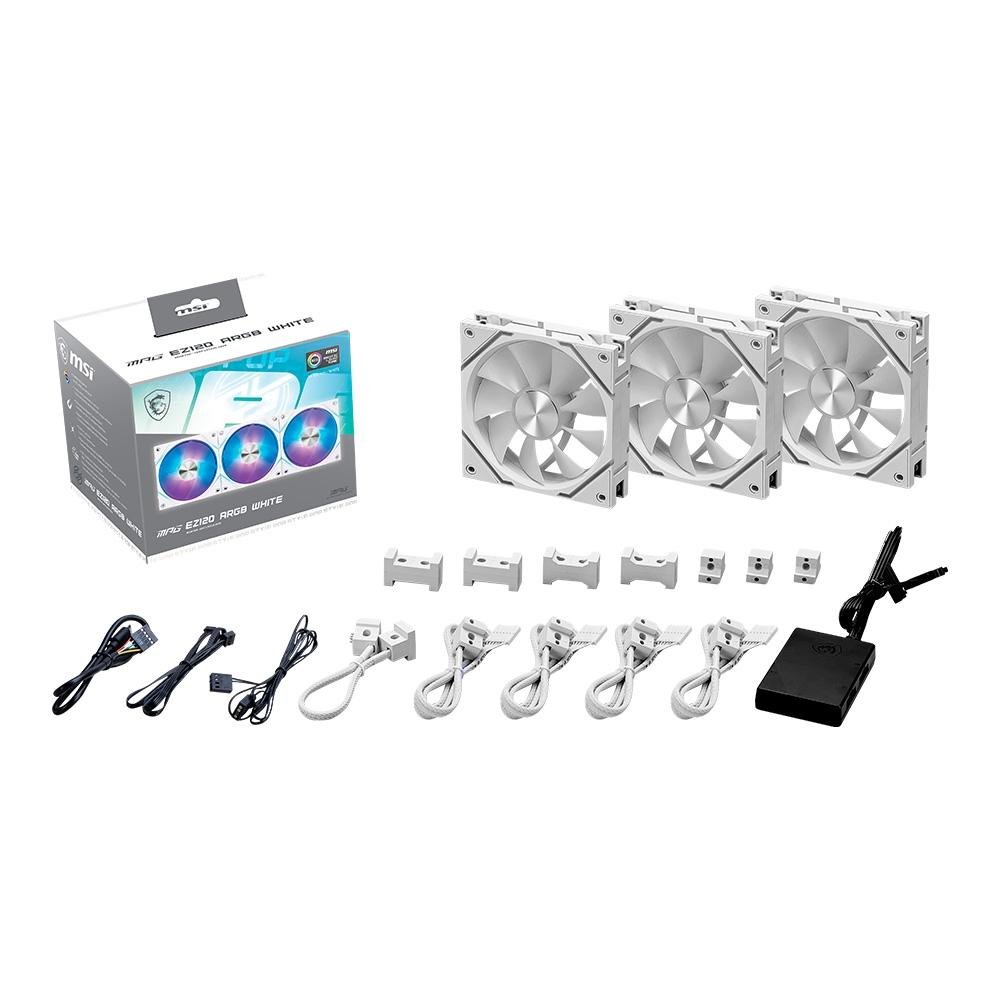 Kit Com 3 Ventoinhas MSI MPG EZ120 ARGB 120mm, Magnetico, Branco - MPG EZ120 ARGB WHITE-3W