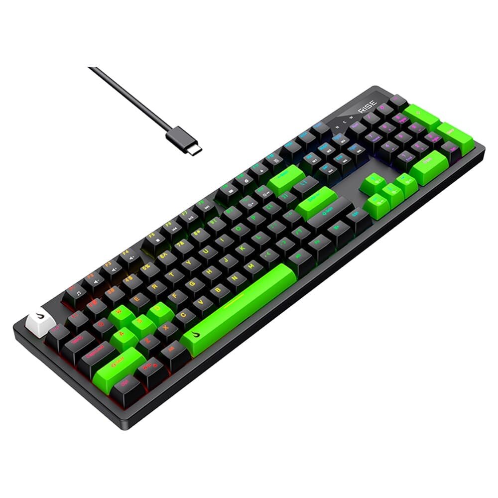 Teclado Mecânico Gamer 2 em 1 Rise Mode GM2 Full Black and Green RGB Switch Outemu Blue, USB-C, Preto - RM-TCM-GM2F-BBLUE