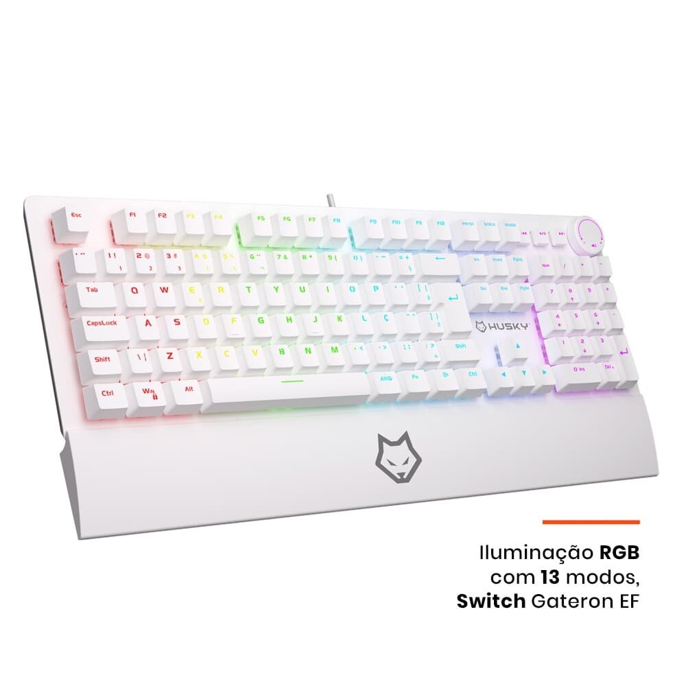 Teclado Mecânico Gamer Husky Anchorage Full Size, RGB, Switch Gateron EF Red, ABNT2, Branco - HTG200BRVR