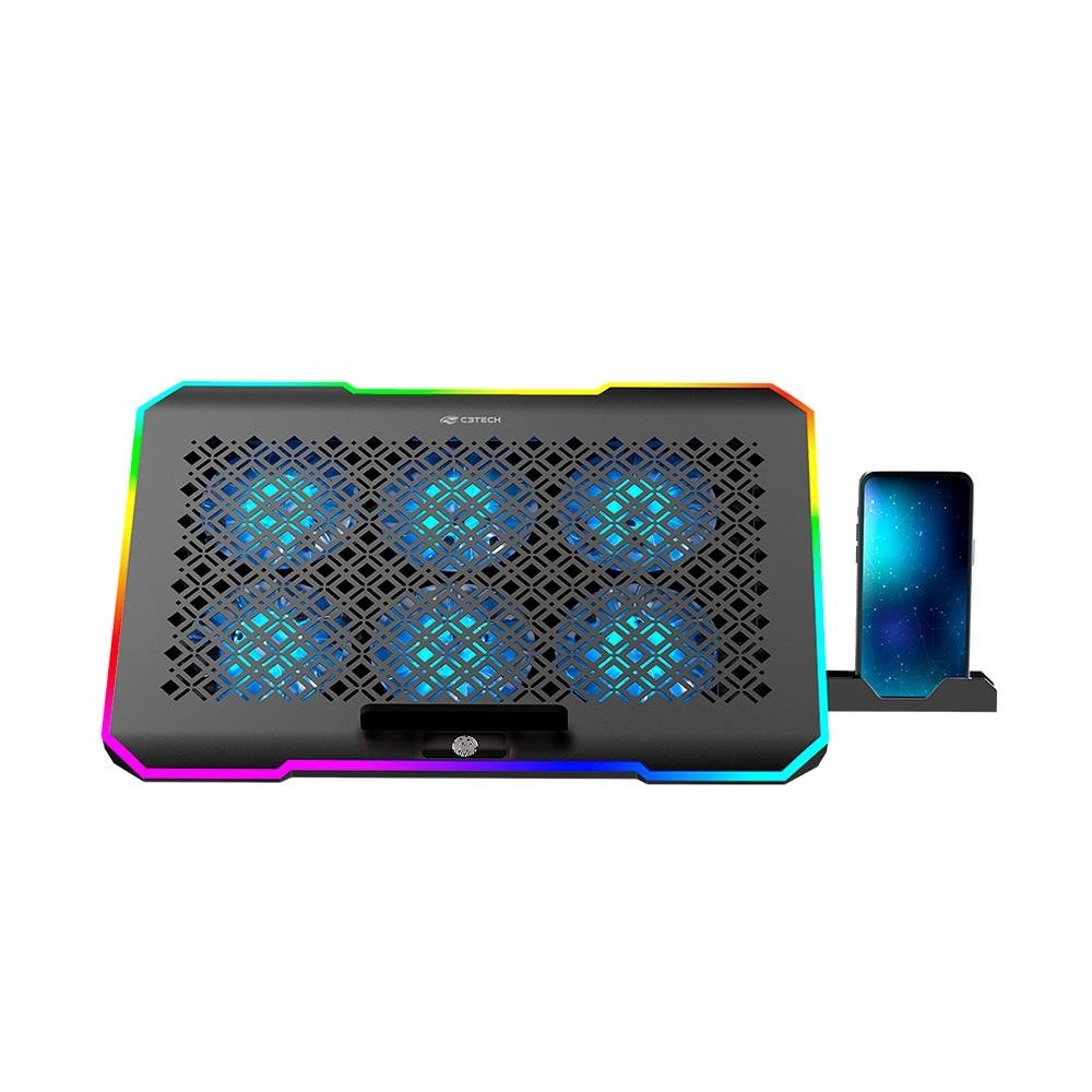Base Para Notebook 15,6" Gamer C3Tech, LED RGB, Preto - NBC-550BK