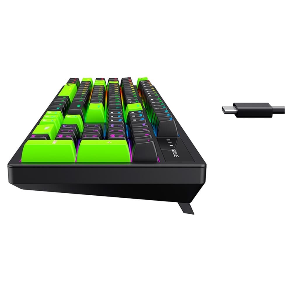 Teclado Mecânico Gamer 2 em 1 Rise Mode GM2 Full Black and Green RGB Switch Outemu Blue, USB-C, Preto - RM-TCM-GM2F-BBLUE