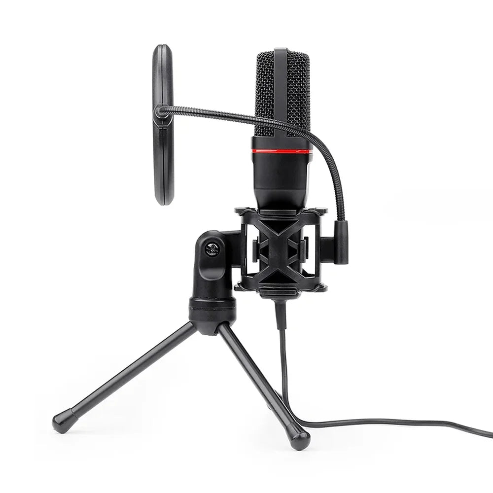 Microfone Gamer Redragon Seyfert Profissional Podcast, P2, Com Tripé E Pop Filter - GM100