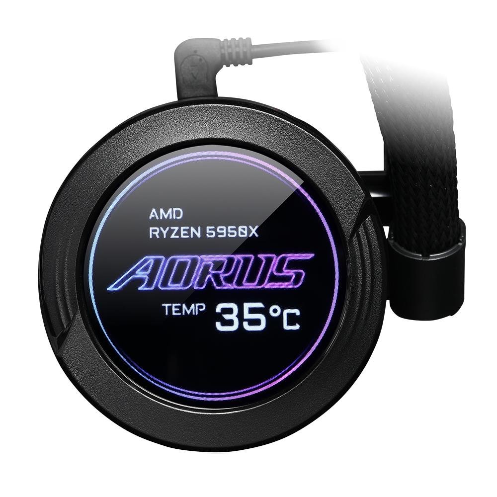 Water Cooler Gigabyte Aorus Liquid Cooler 240, RGB, 240mm (2x 120mm), AMD/Intel, Com Display LCD, Preto - GP-AORUS WATERFORCE X 240