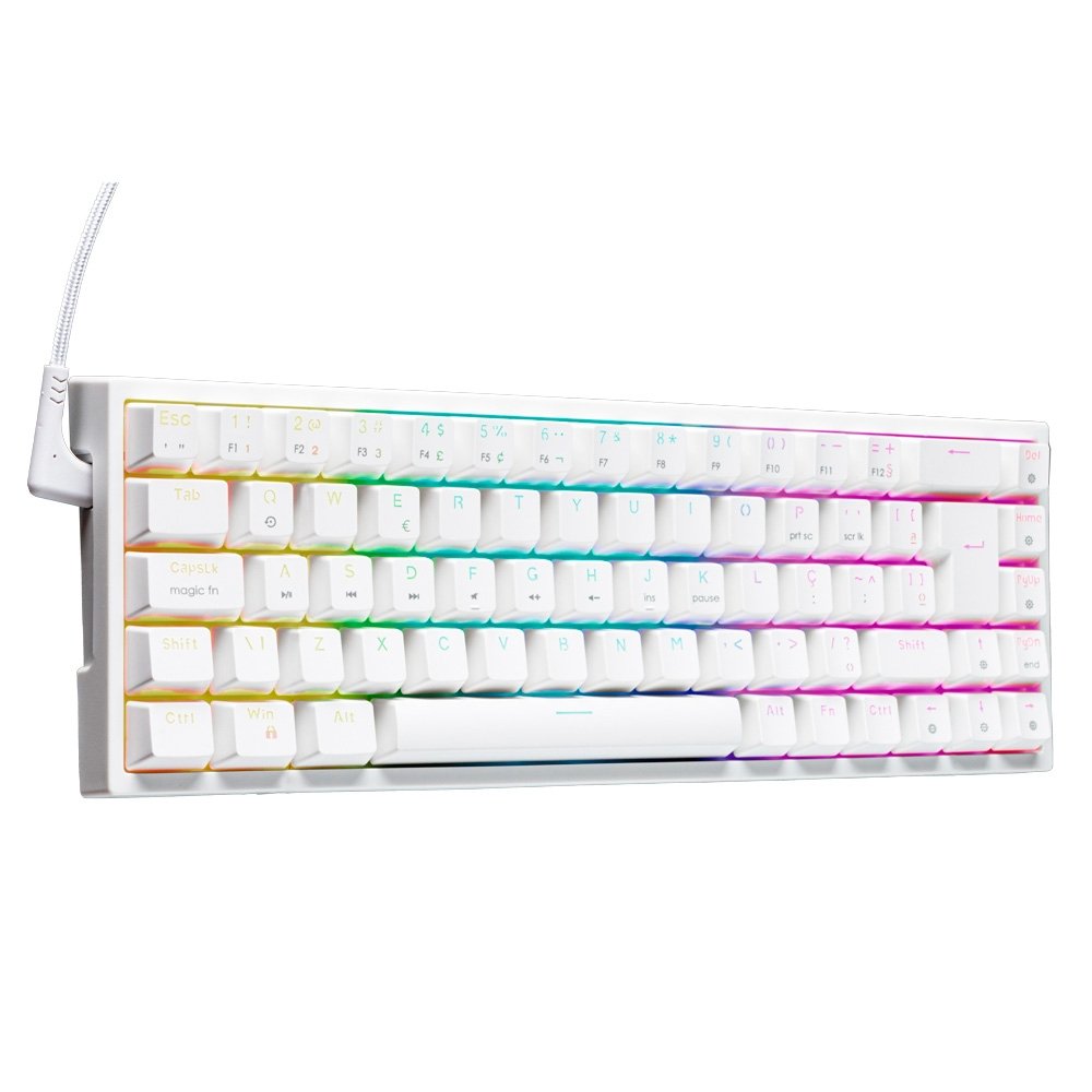 Teclado Mecânico Gamer Husky HailStorm, 65%, RGB, Switch Gateron Red, ABNT2, Branco - HTG002BRVR