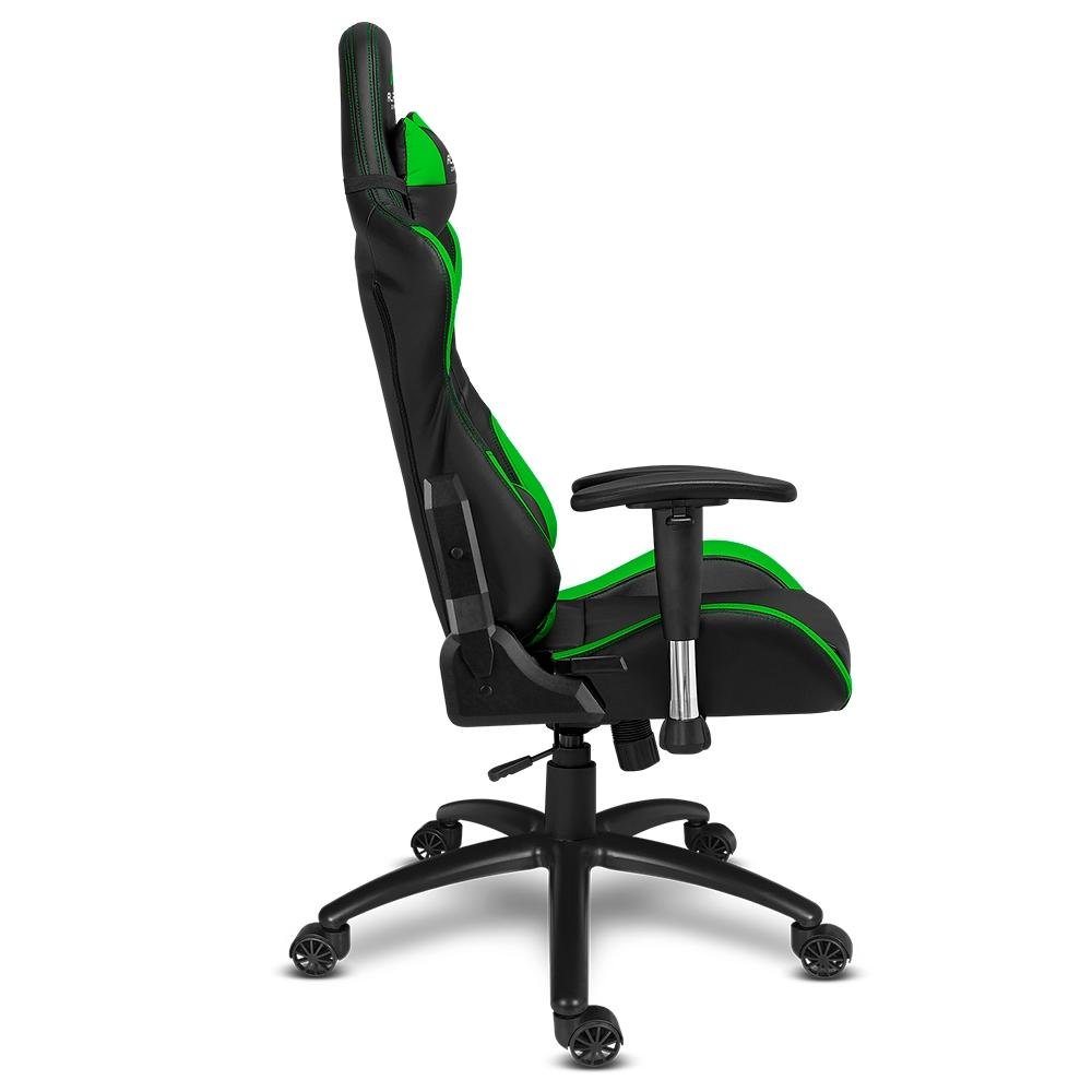 Cadeira Gamer Alpha Gamer Vega, Até 130Kg, Cilindro de Gás 4, Braço Ajustável, Preto e Verde