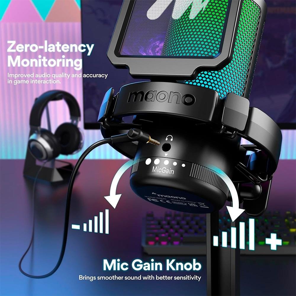 Microfone Gamer Maono DGM20, RGB, USB, PC, PS4, PS5 e MAC OS, Com Suporte, Preto - DGM20 (BLACK)