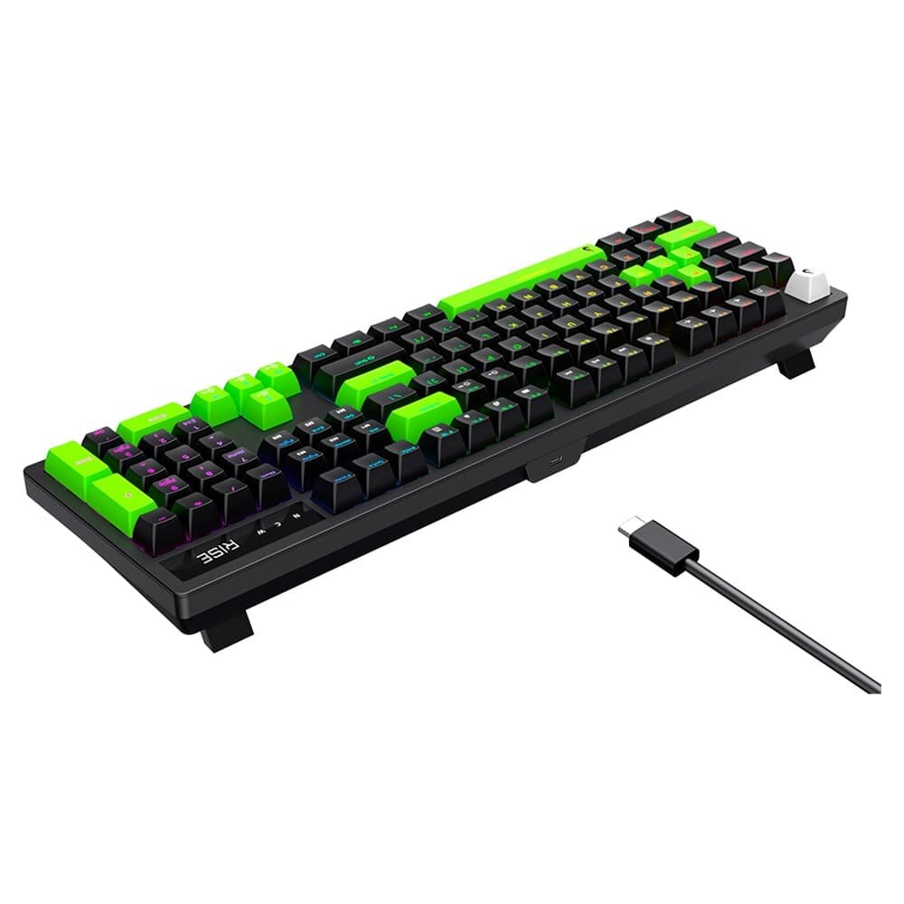 Teclado Mecânico Gamer 2 em 1 Rise Mode GM2 Full Black and Green RGB Switch Outemu Blue, USB-C, Preto - RM-TCM-GM2F-BBLUE